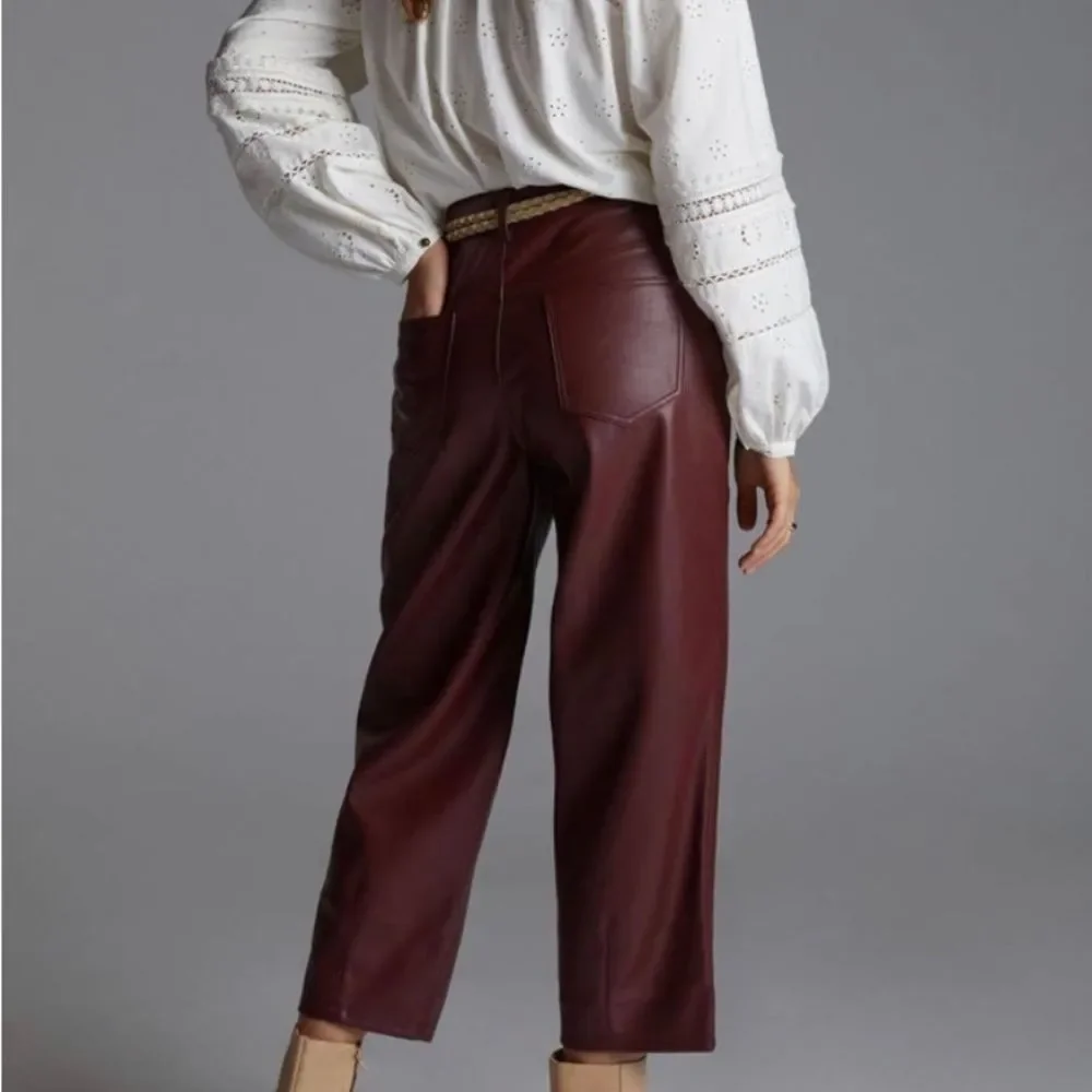 Anthropologie Pilcro The Breaker Cropped Faux Leather Pants Wine Size 27 - Picture 6 of 6